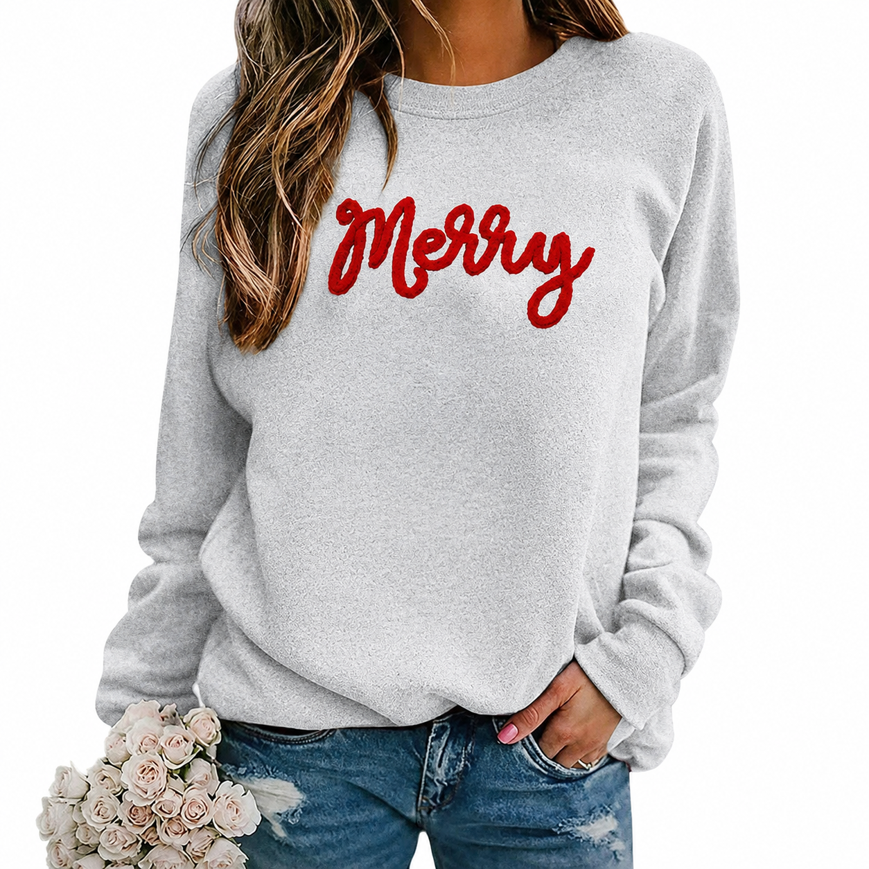 Festive Letter Christmas Pullover Sweatshirt for Women