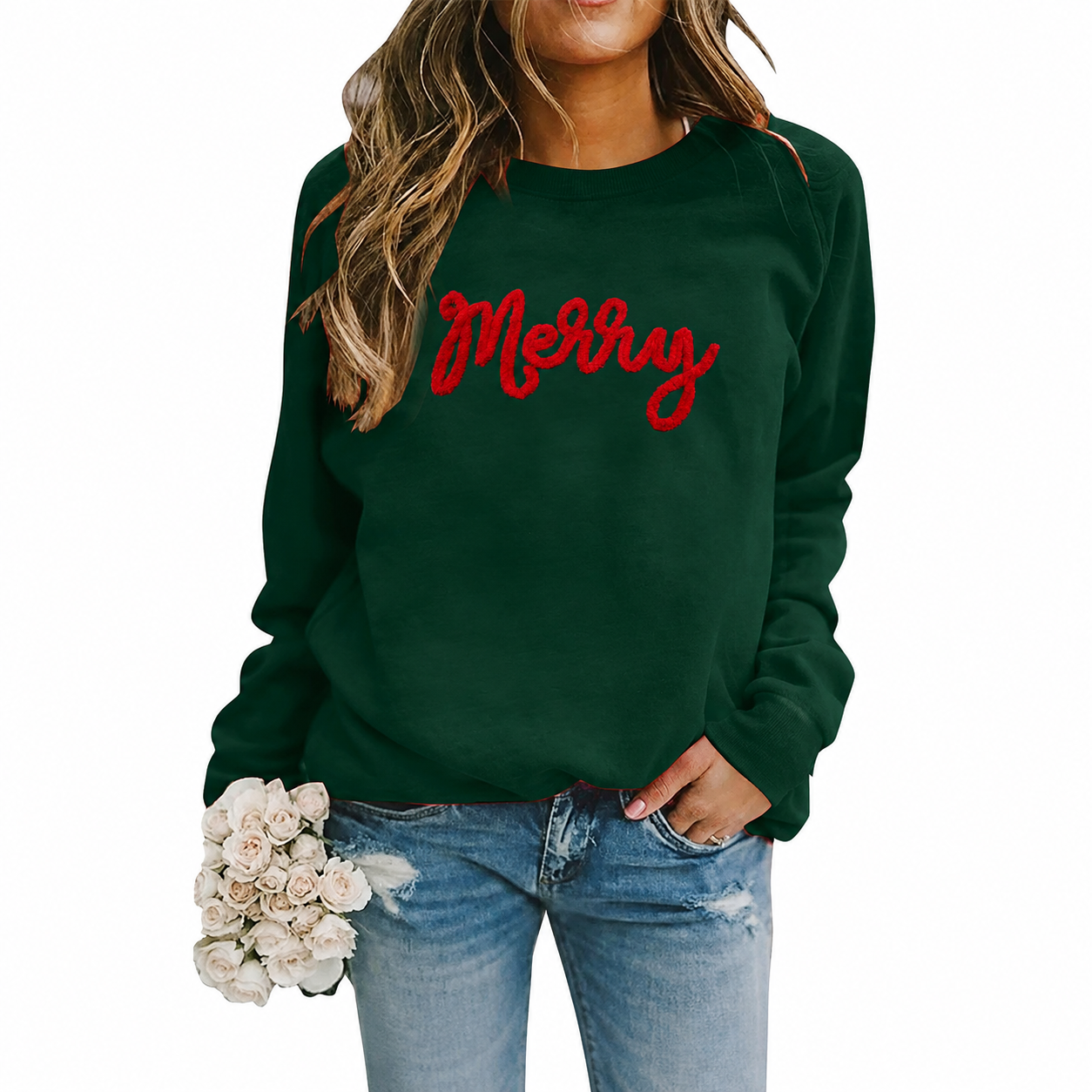 Festive Letter Christmas Pullover Sweatshirt for Women