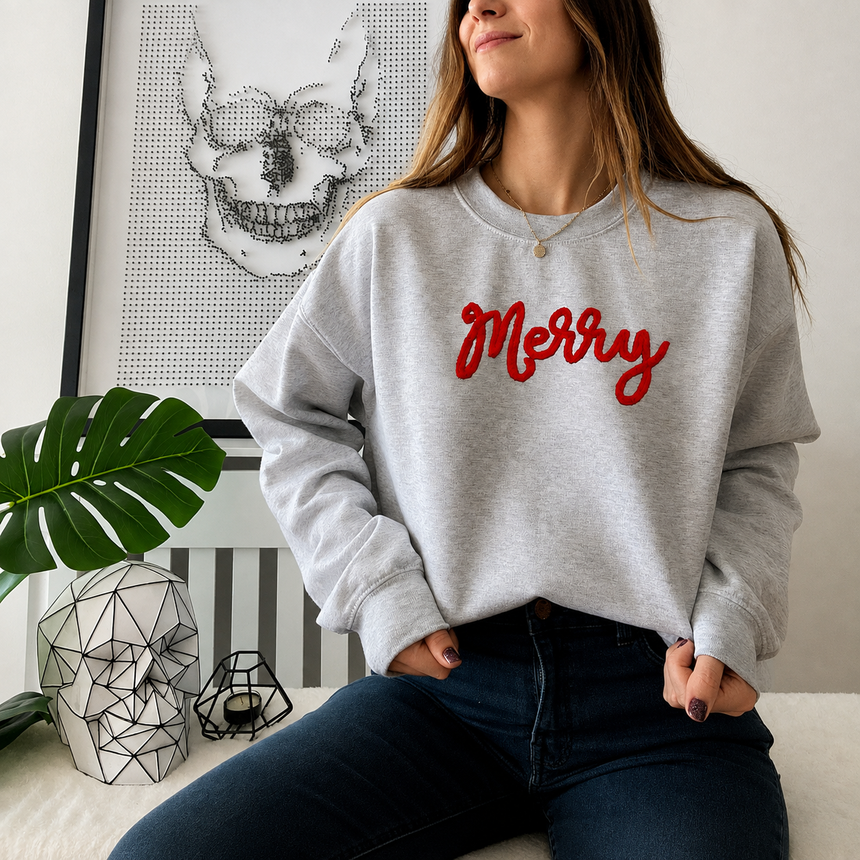 Festive Letter Christmas Pullover Sweatshirt for Women