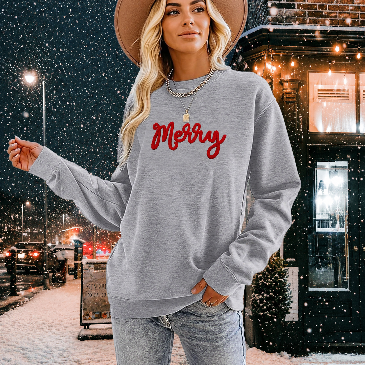 Festive Letter Christmas Pullover Sweatshirt for Women