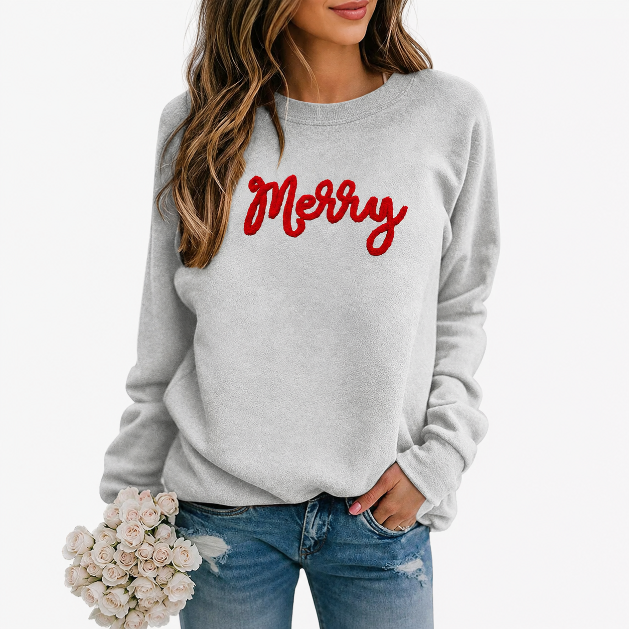 Festive Letter Christmas Pullover Sweatshirt for Women
