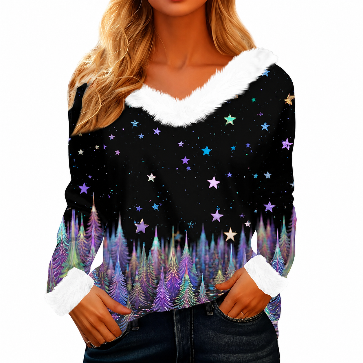 Christmas Graphic Long Sleeve Holiday Pullover Top for Women