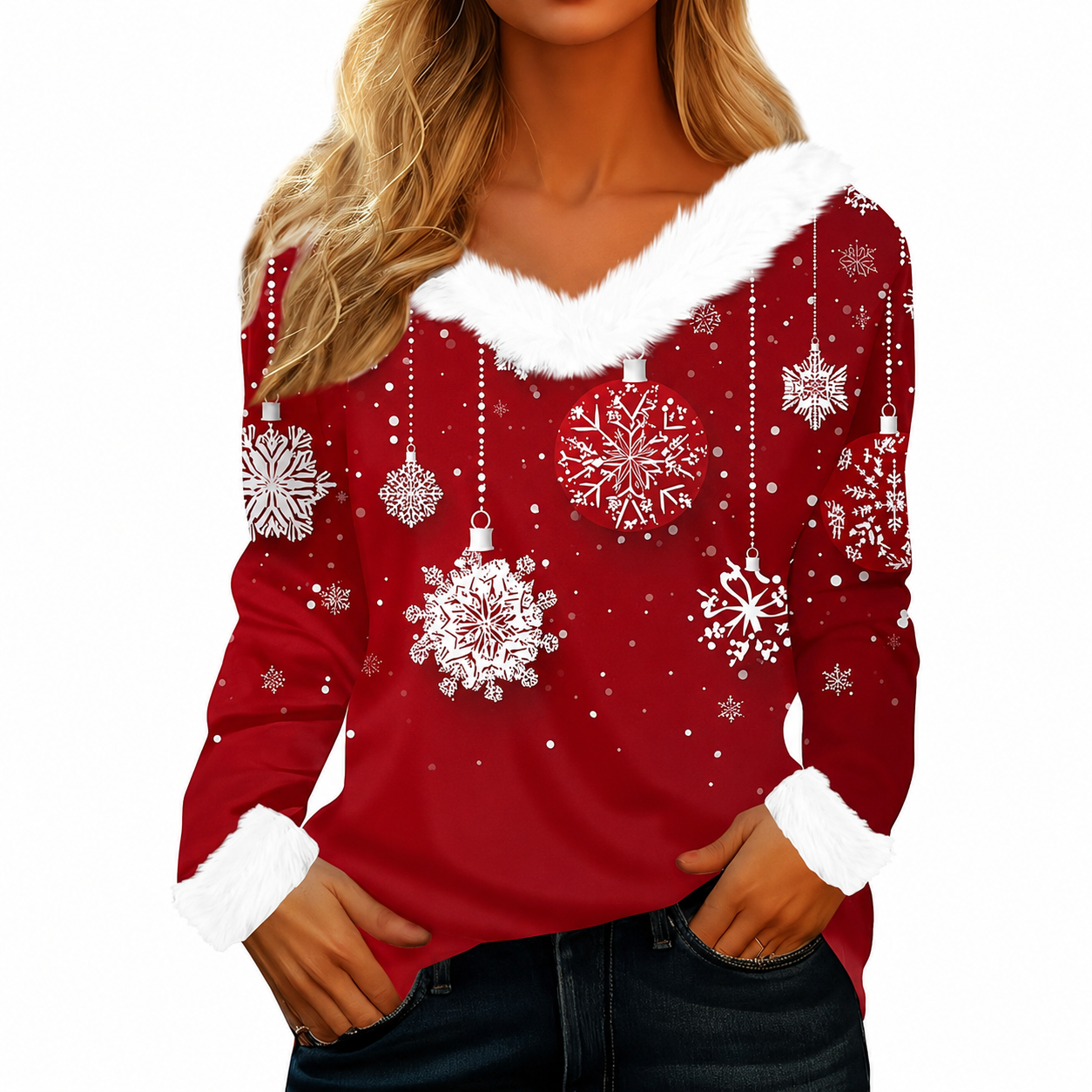 Christmas Graphic Long Sleeve Holiday Pullover Top for Women