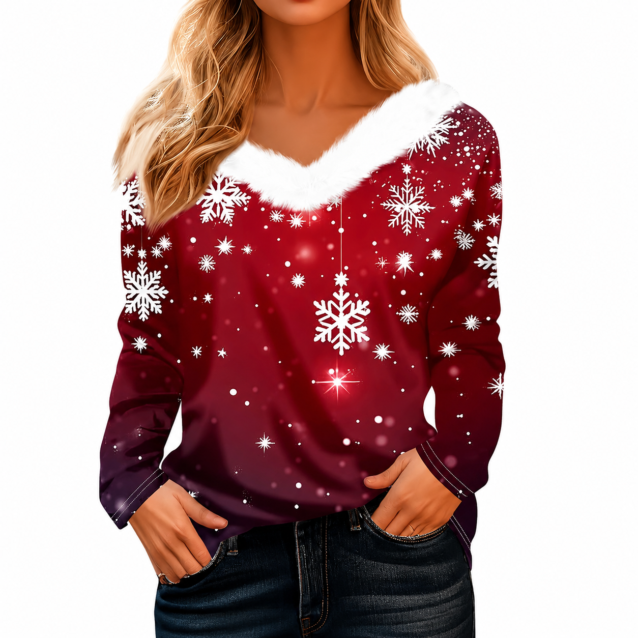 Christmas Graphic Long Sleeve Holiday Pullover Top for Women
