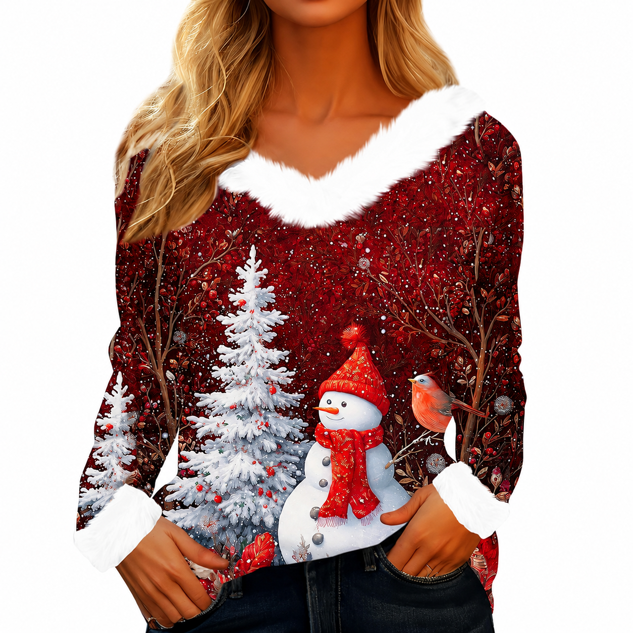 Christmas Graphic Long Sleeve Holiday Pullover Top for Women