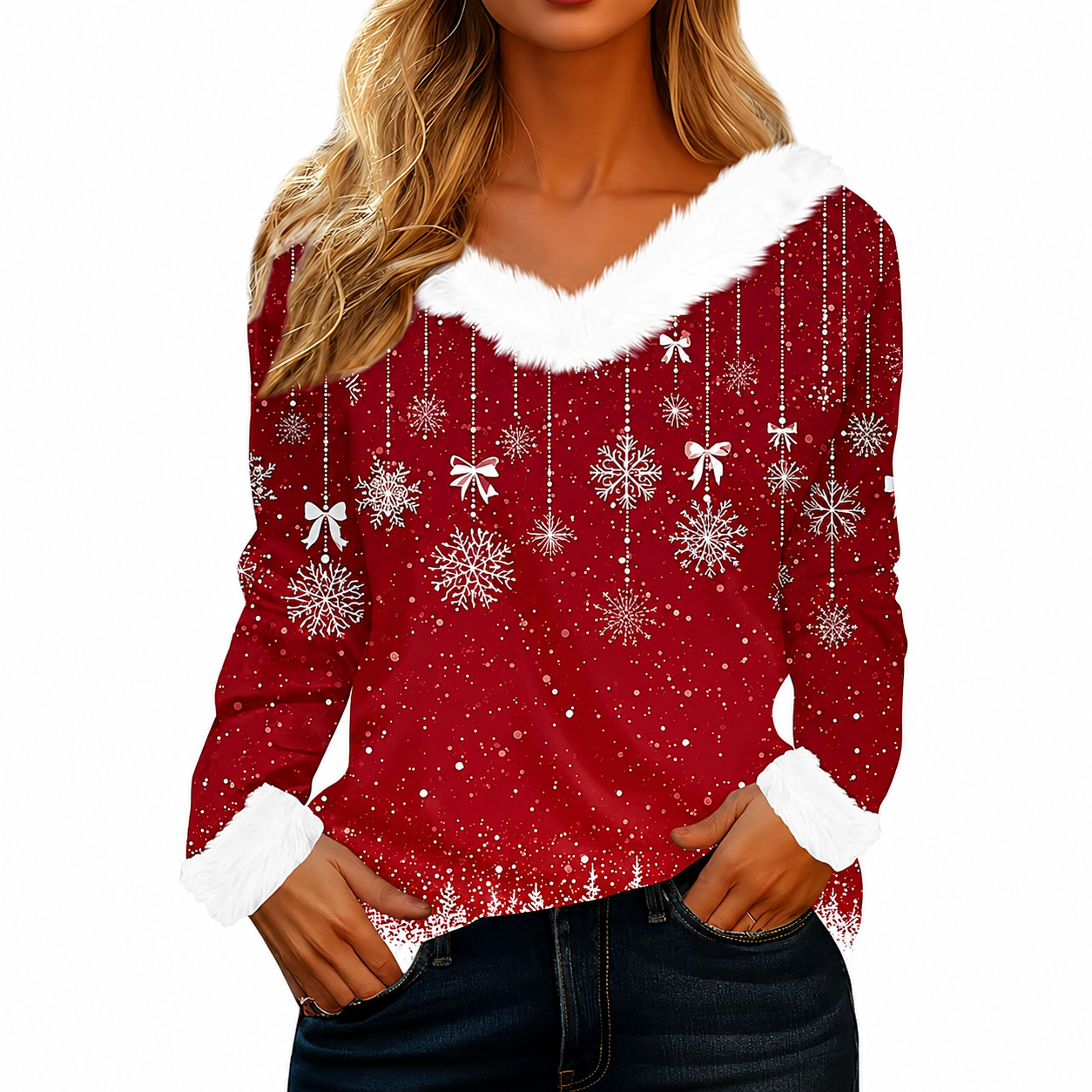 Christmas Graphic Long Sleeve Holiday Pullover Top for Women
