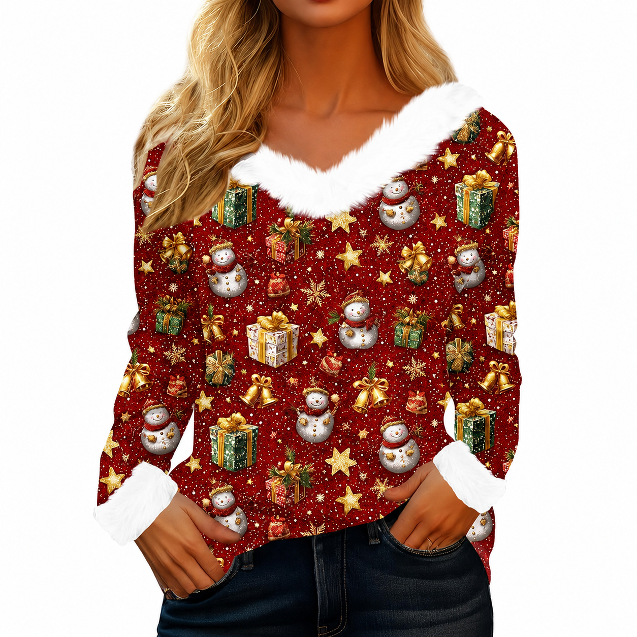 Christmas Graphic Long Sleeve Holiday Pullover Top for Women