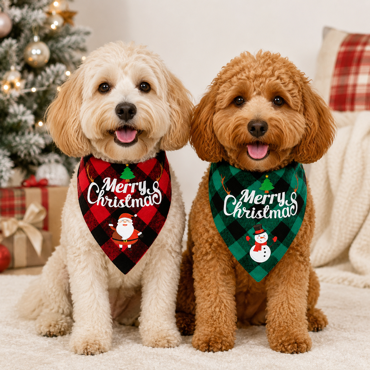 Pack Of 2 Christmas Themed Triangle Bib Bandanas Scarf For Dogs