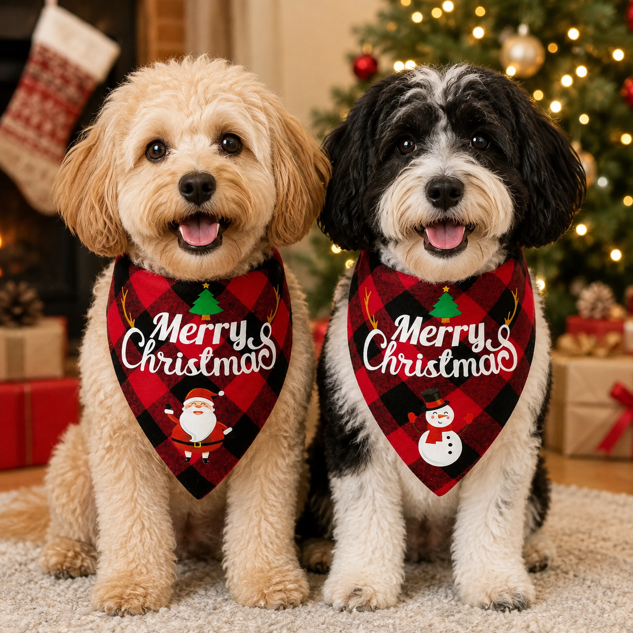 Pack Of 2 Christmas Themed Triangle Bib Bandanas Scarf For Dogs