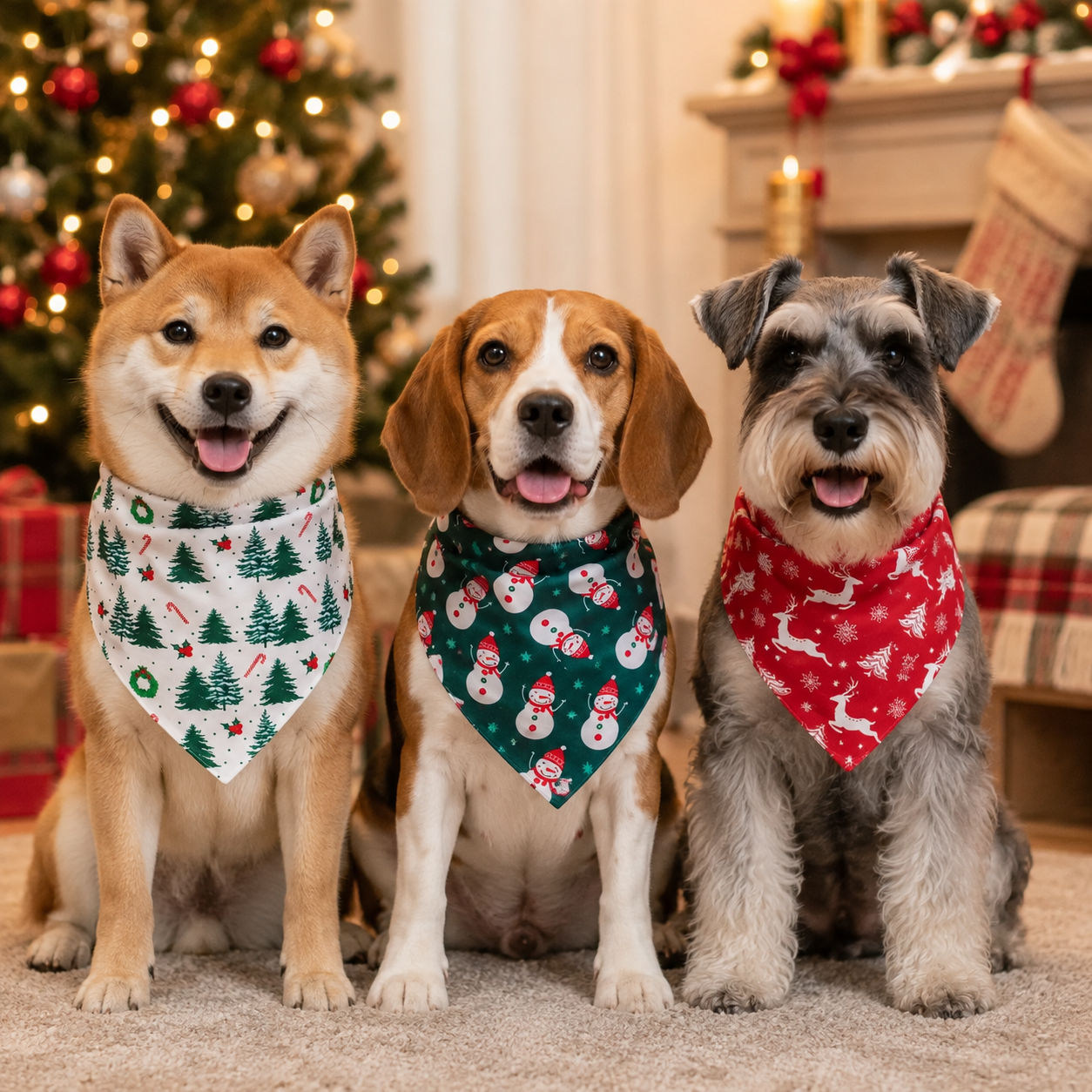 3 Pieces Christmas Dog Bandanas Scarf For Dogs