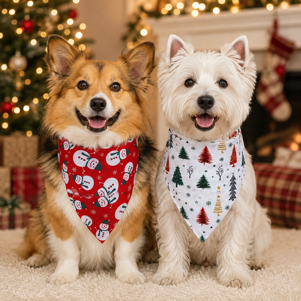 Pack Of 2 Christmas Themed Bandanas For Dogs  