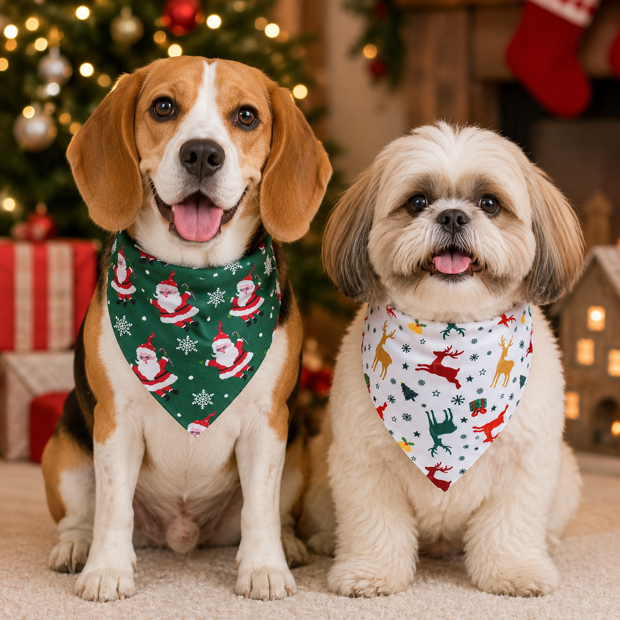 Pack Of 2 Christmas Themed Bandanas For Dogs  