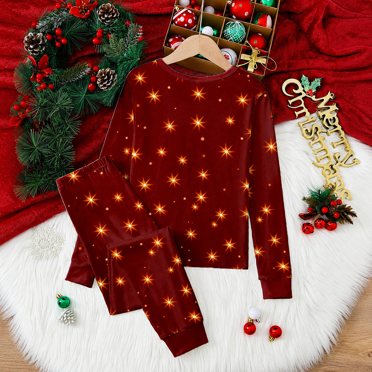 Gingerbread Print 2 Piece Christmas Loungewear Set for Girls