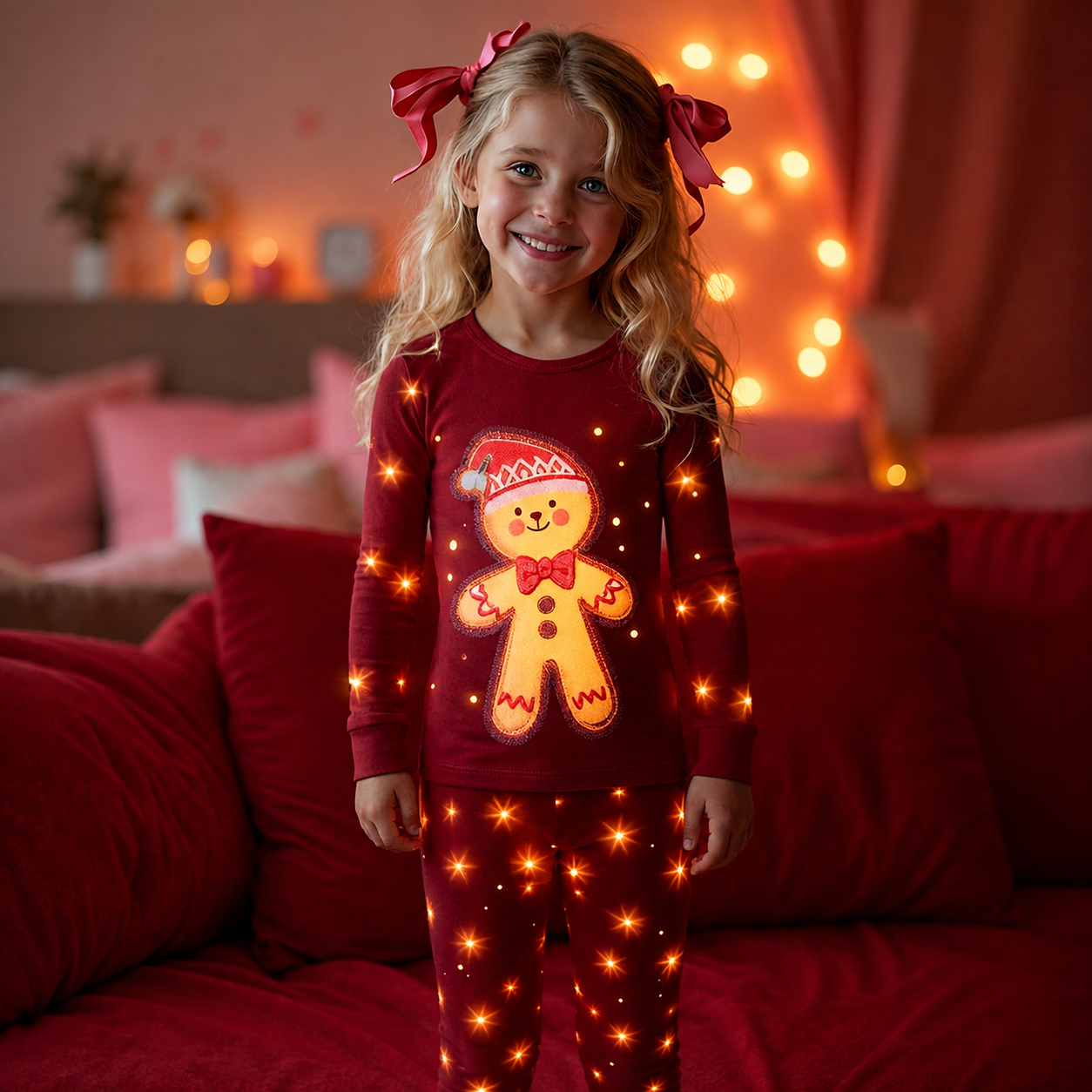 Gingerbread Print 2 Piece Christmas Loungewear Set for Girls