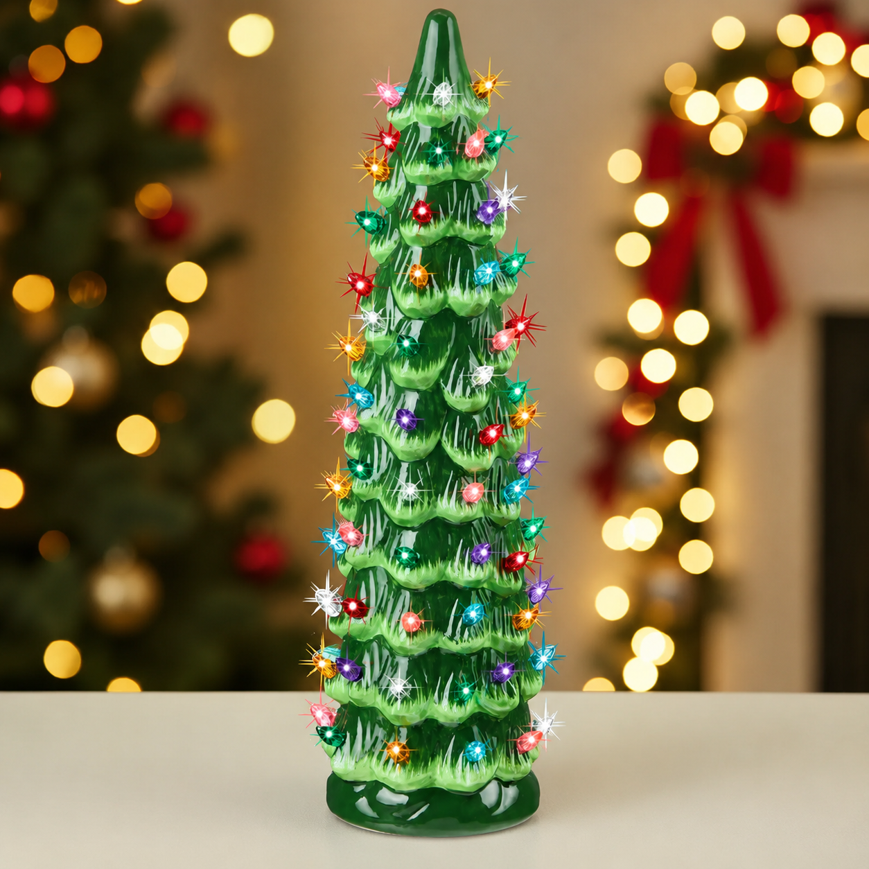 Painted Ceramic Holiday Decor Christmas Tree 