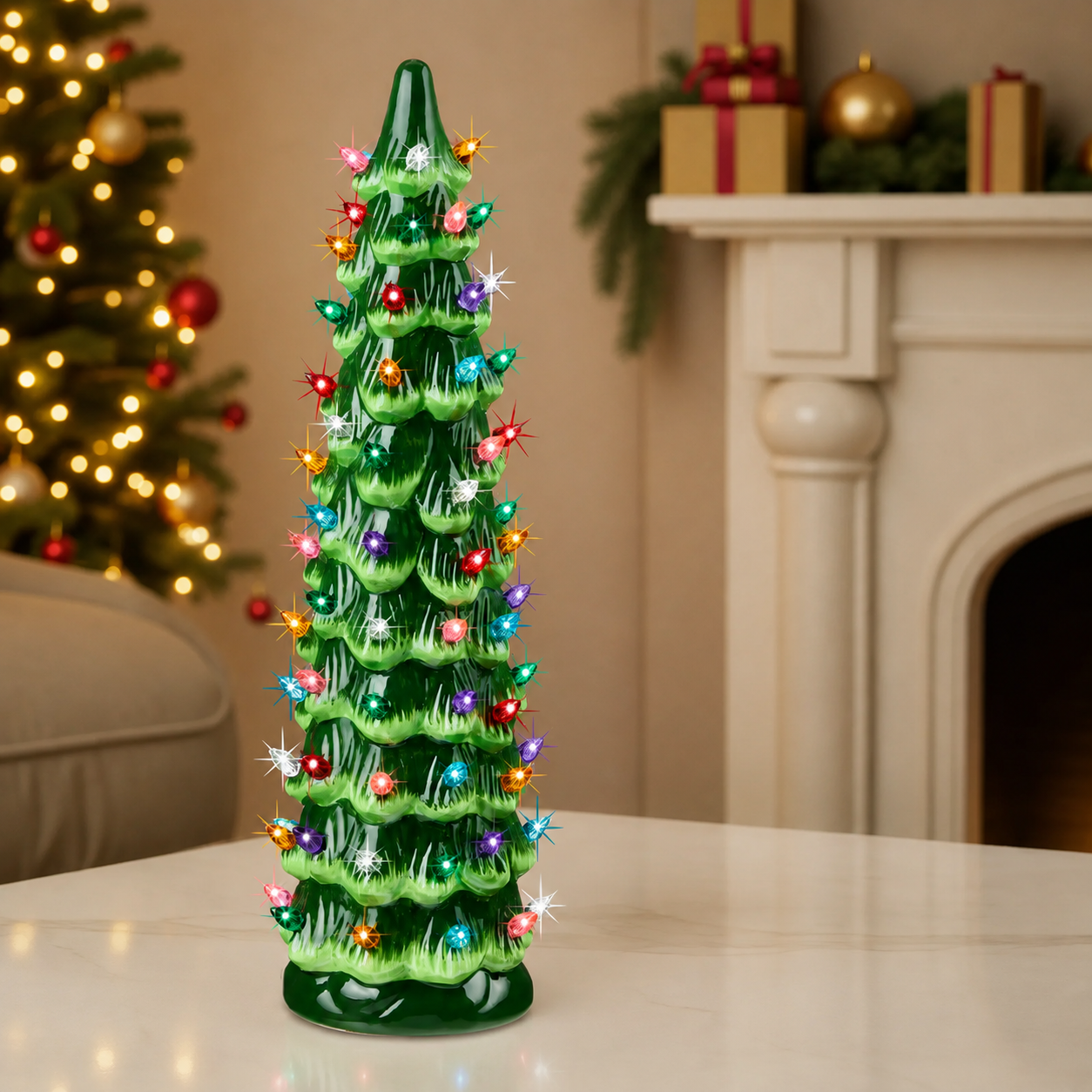 Painted Ceramic Holiday Decor Christmas Tree 