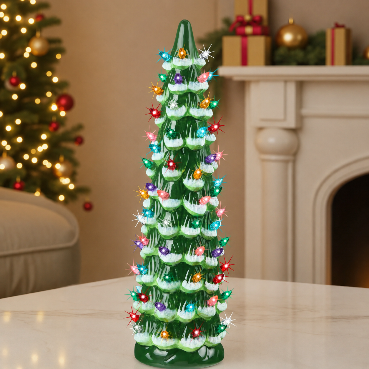 Painted Ceramic Holiday Decor Christmas Tree 