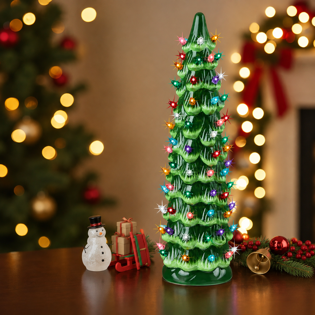 Painted Ceramic Holiday Decor Christmas Tree 