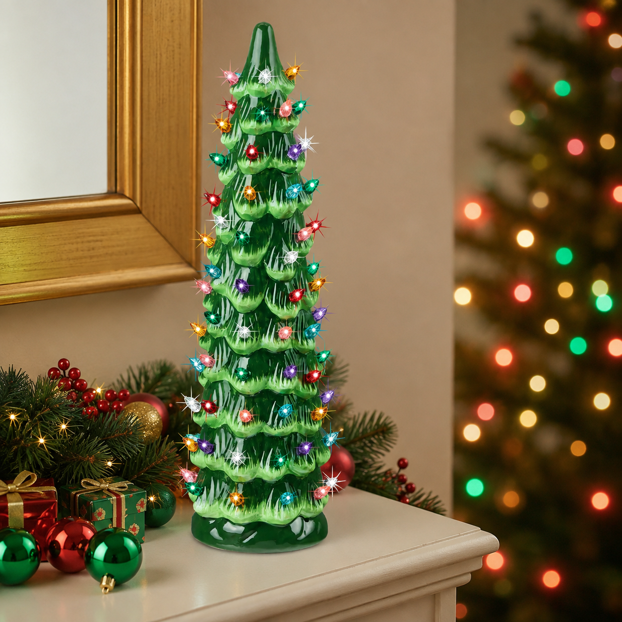 Painted Ceramic Holiday Decor Christmas Tree 
