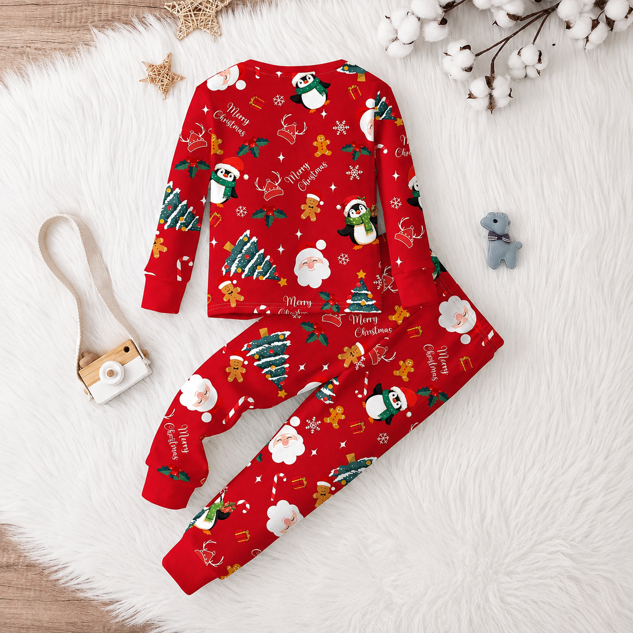 2 Piece Festive Christmas Character Print With Snug Fit Pajama Set for Boys