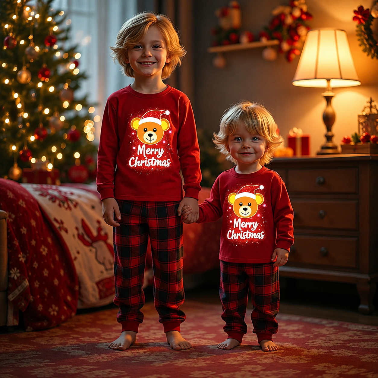 Glow in the Dark Snowman and Snowflake Christmas Pajama Set for Infant Boys