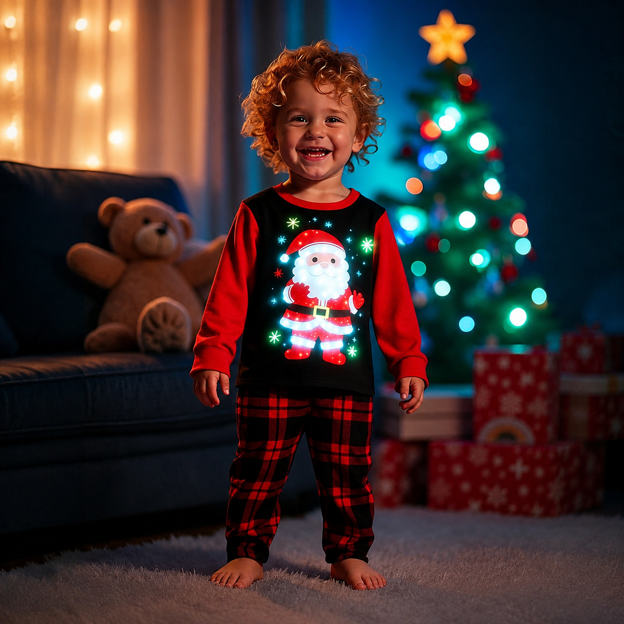 Glow in the Dark Snowman and Snowflake Christmas Pajama Set for Infant Boys