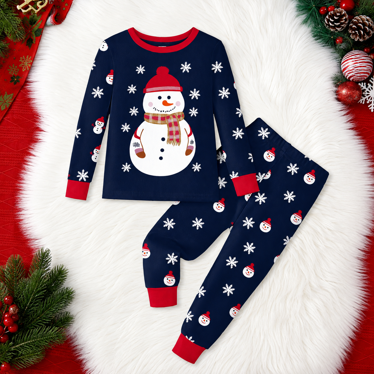 Glow in the Dark Snowman and Snowflake Christmas Pajama Set for Infant Boys