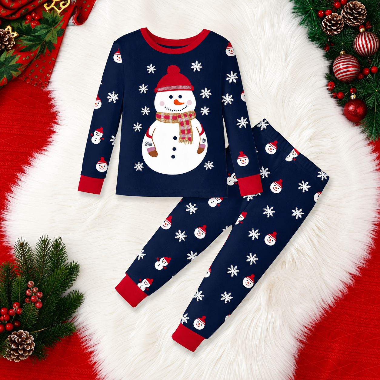 Glow in the Dark Snowman and Snowflake Christmas Pajama Set for Infant Boys
