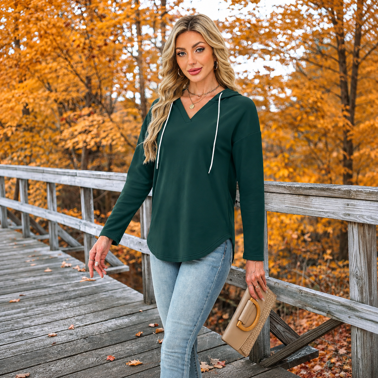 Drawstring Hooded Casual Tunic Sweatshirt for Women