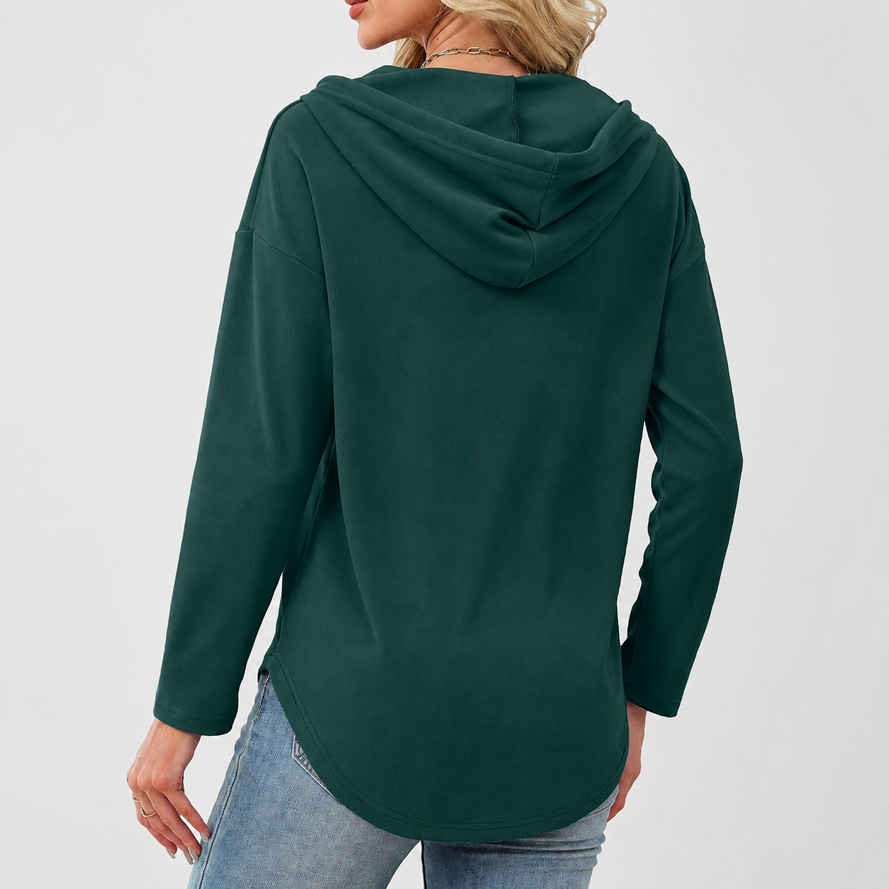 Drawstring Hooded Casual Tunic Sweatshirt for Women