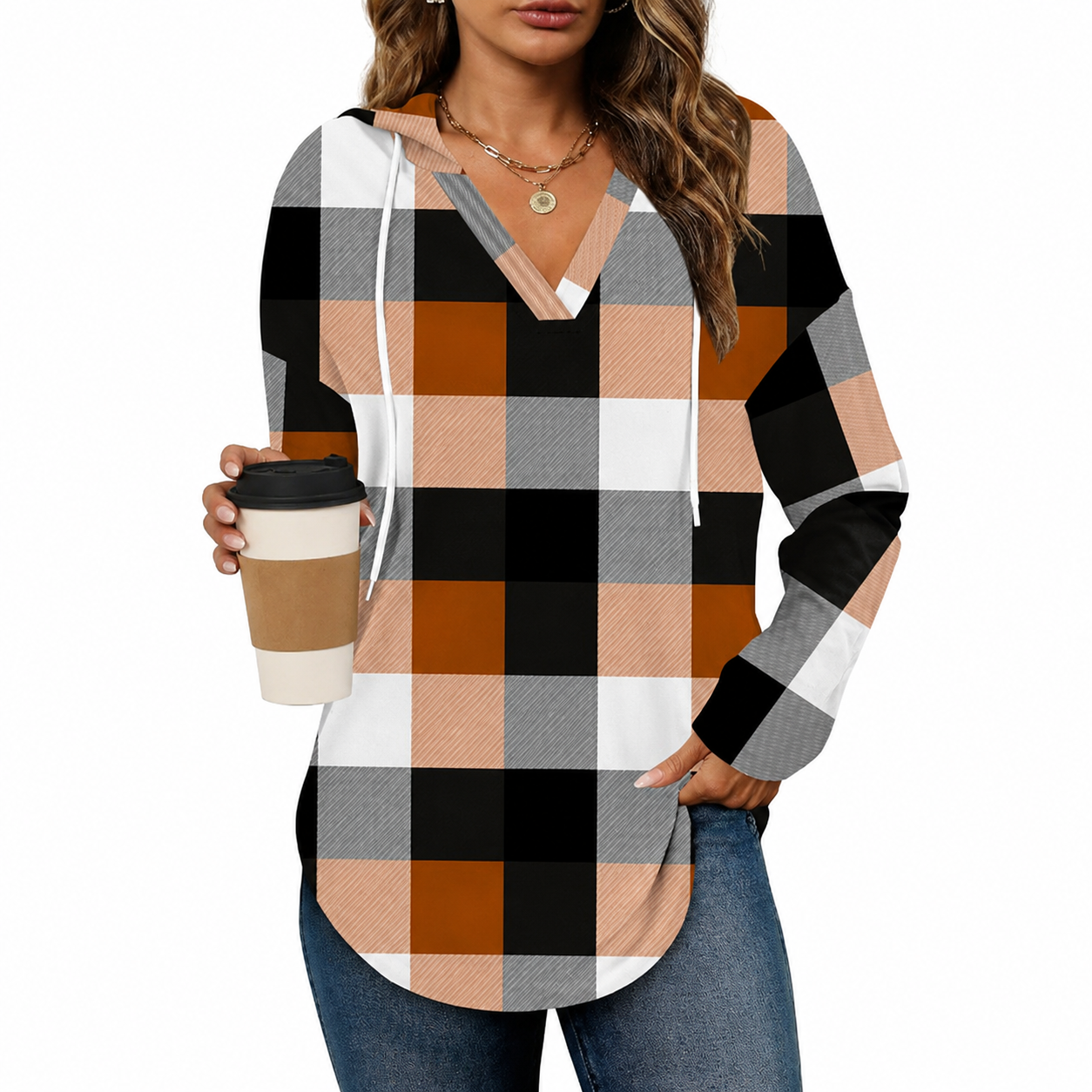 Drawstring Hooded Casual Tunic Sweatshirt for Women
