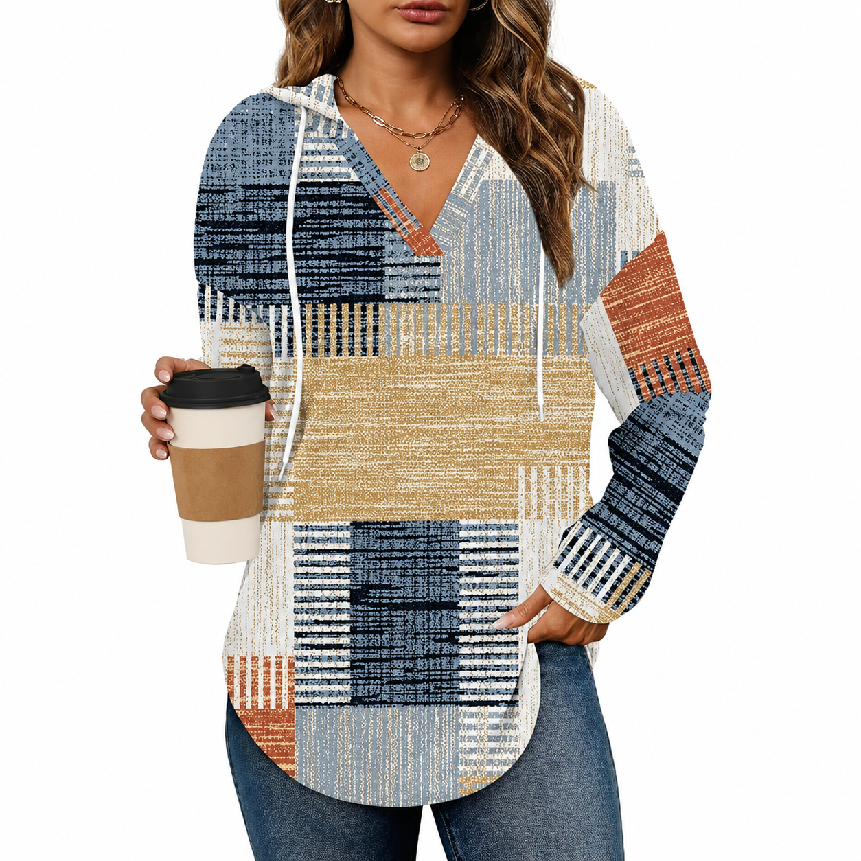 Drawstring Hooded Casual Tunic Sweatshirt for Women