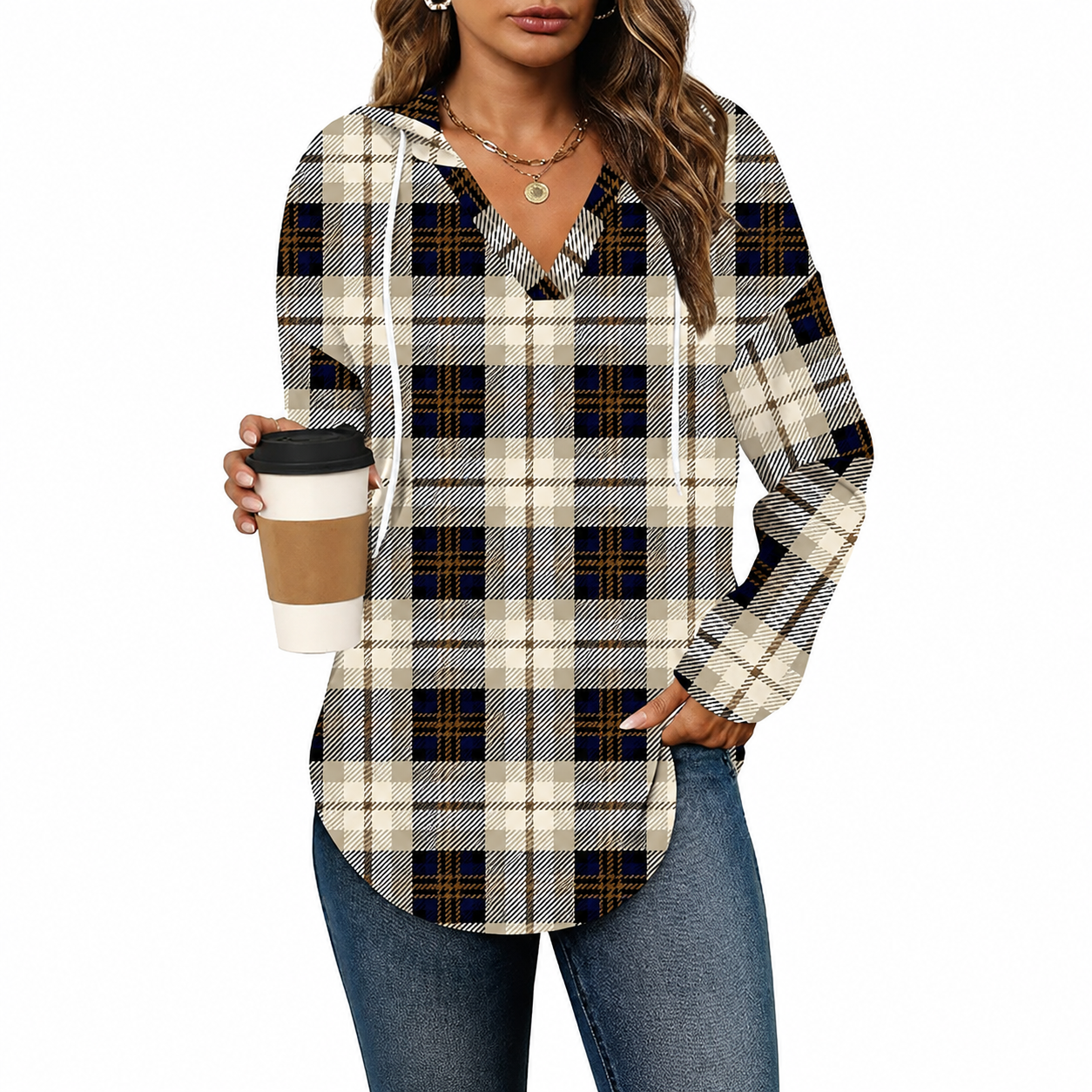 Drawstring Hooded Casual Tunic Sweatshirt for Women