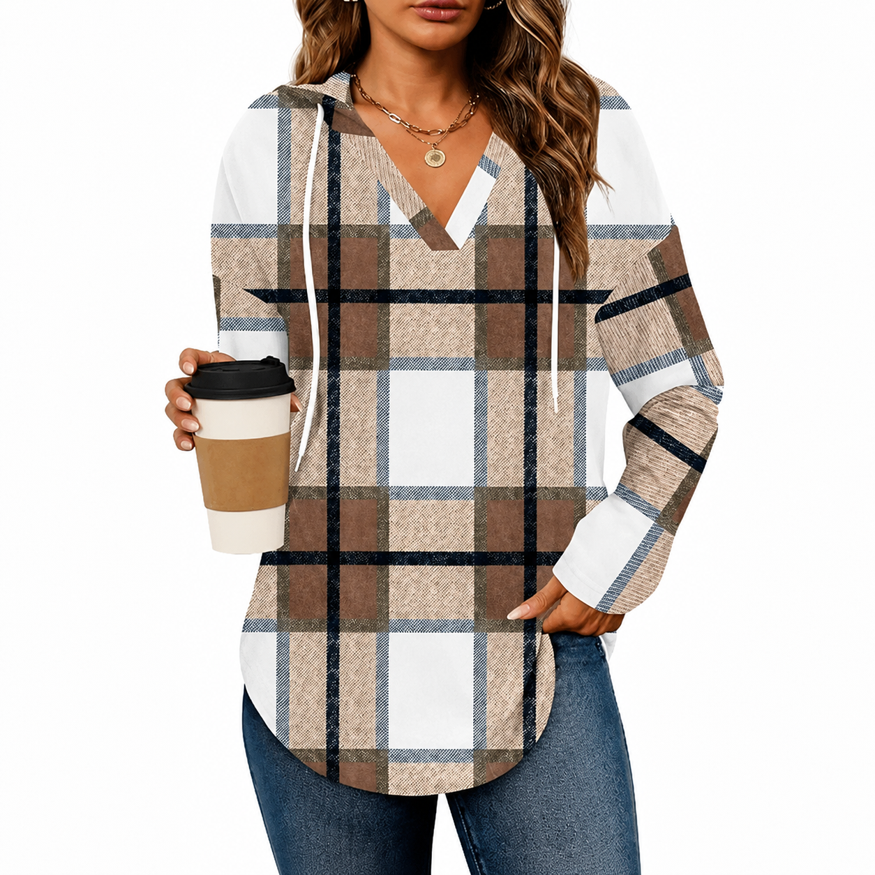 Drawstring Hooded Casual Tunic Sweatshirt for Women