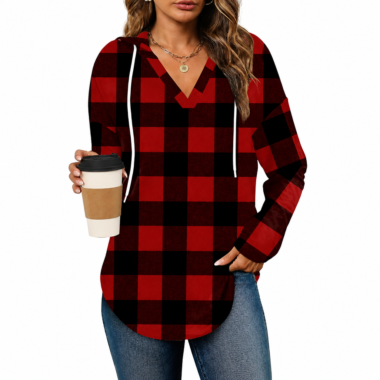 Drawstring Hooded Casual Tunic Sweatshirt for Women