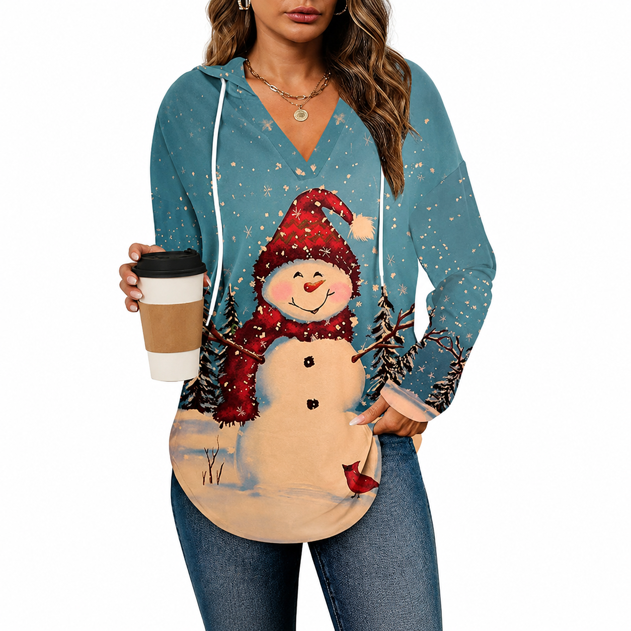 Drawstring Hooded Casual Tunic Sweatshirt for Women