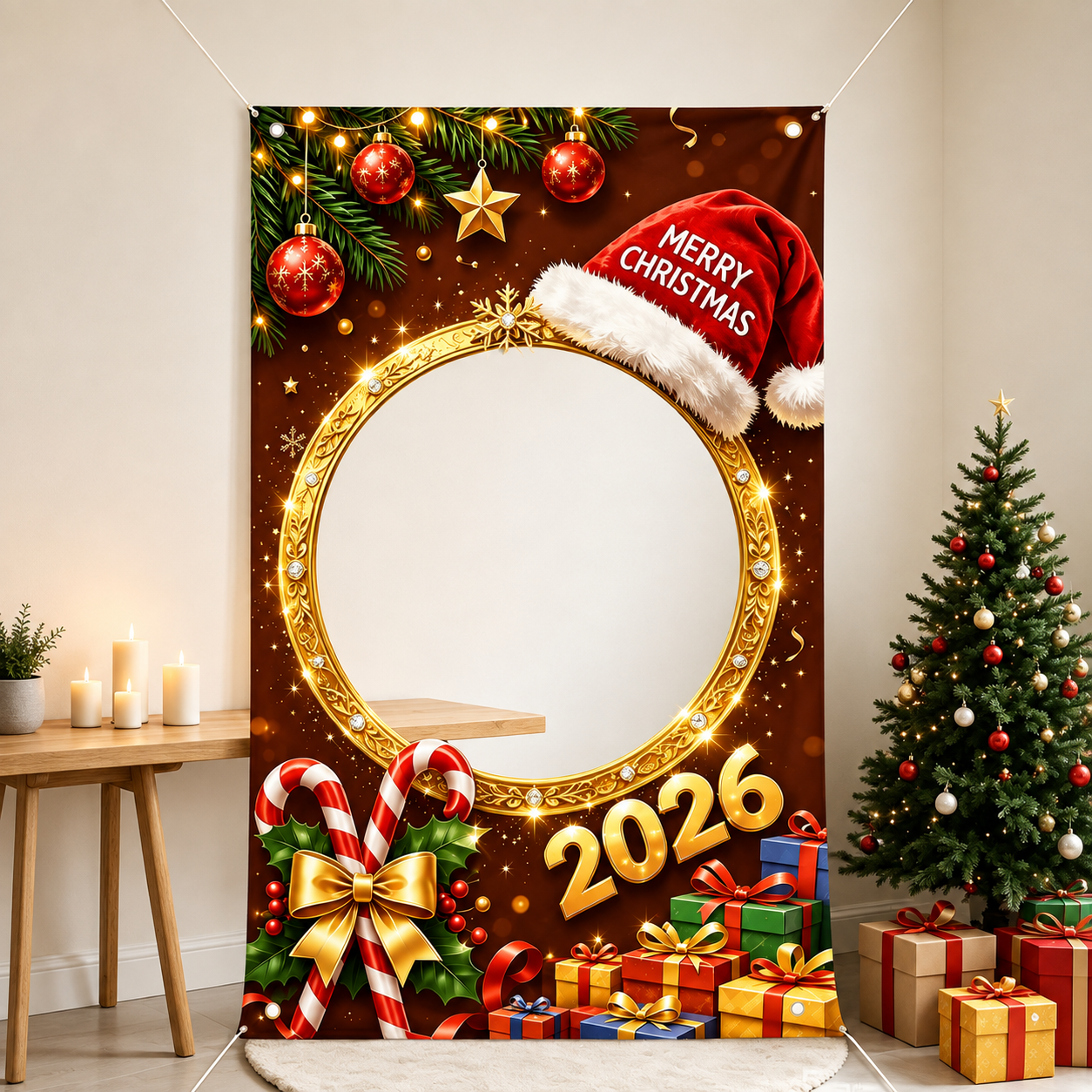 Christmas Party Photo Backdrop with Hatt for Holiday Decor