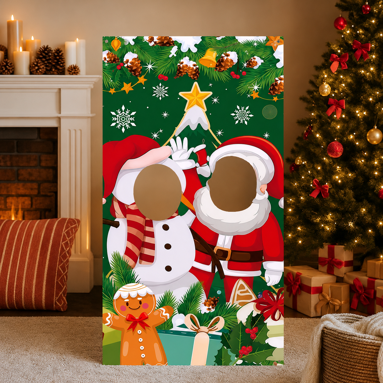 Christmas Party Photo Backdrop with Hatt for Holiday Decor