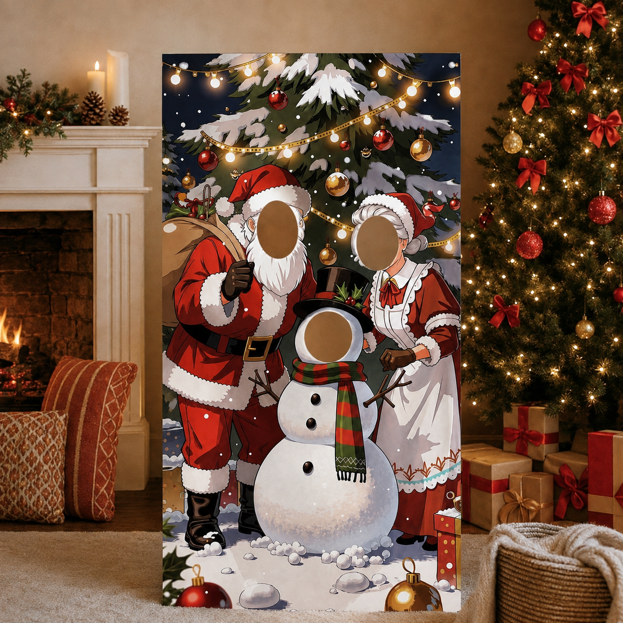 Christmas Party Photo Backdrop with Hatt for Holiday Decor