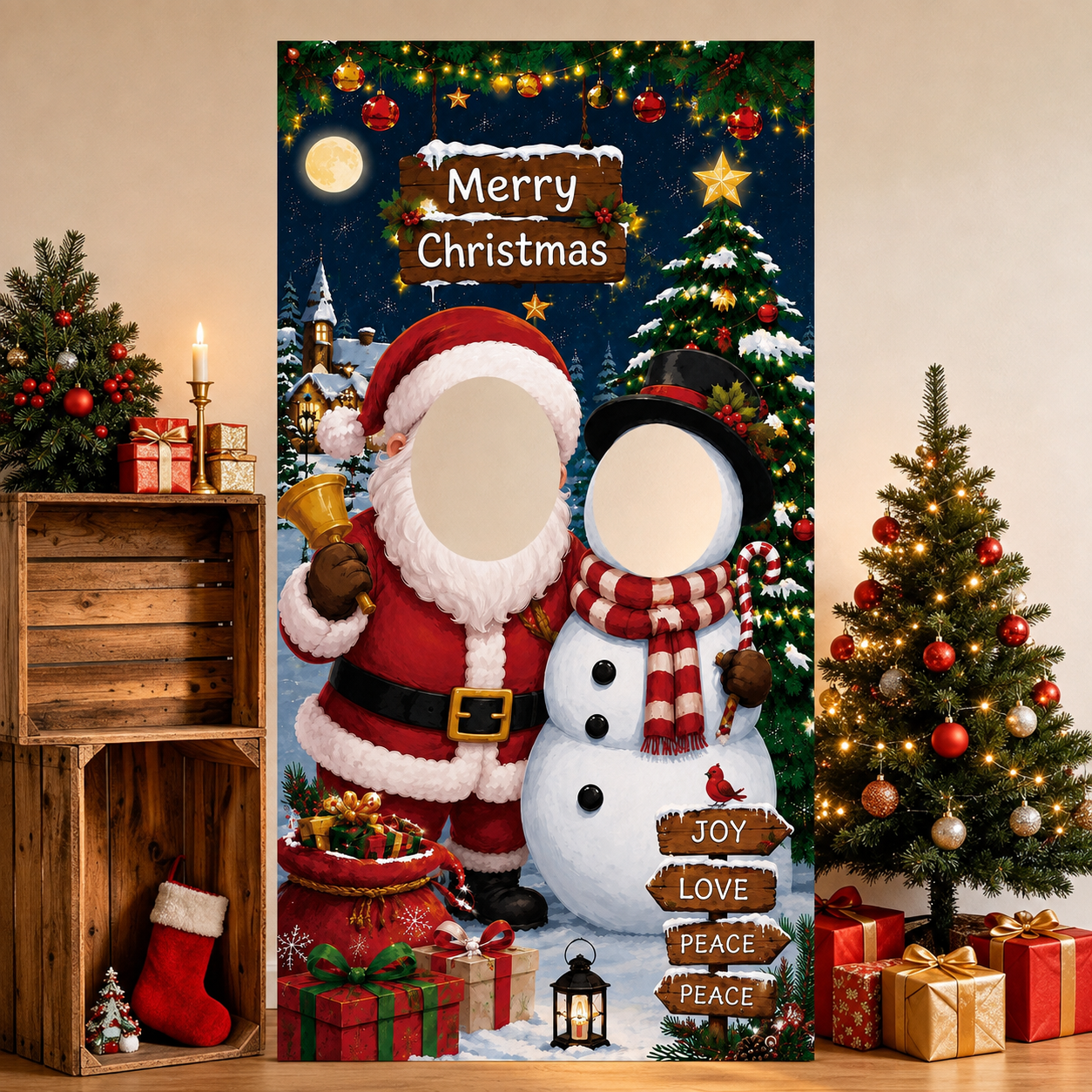 Christmas Party Photo Backdrop with Hatt for Holiday Decor