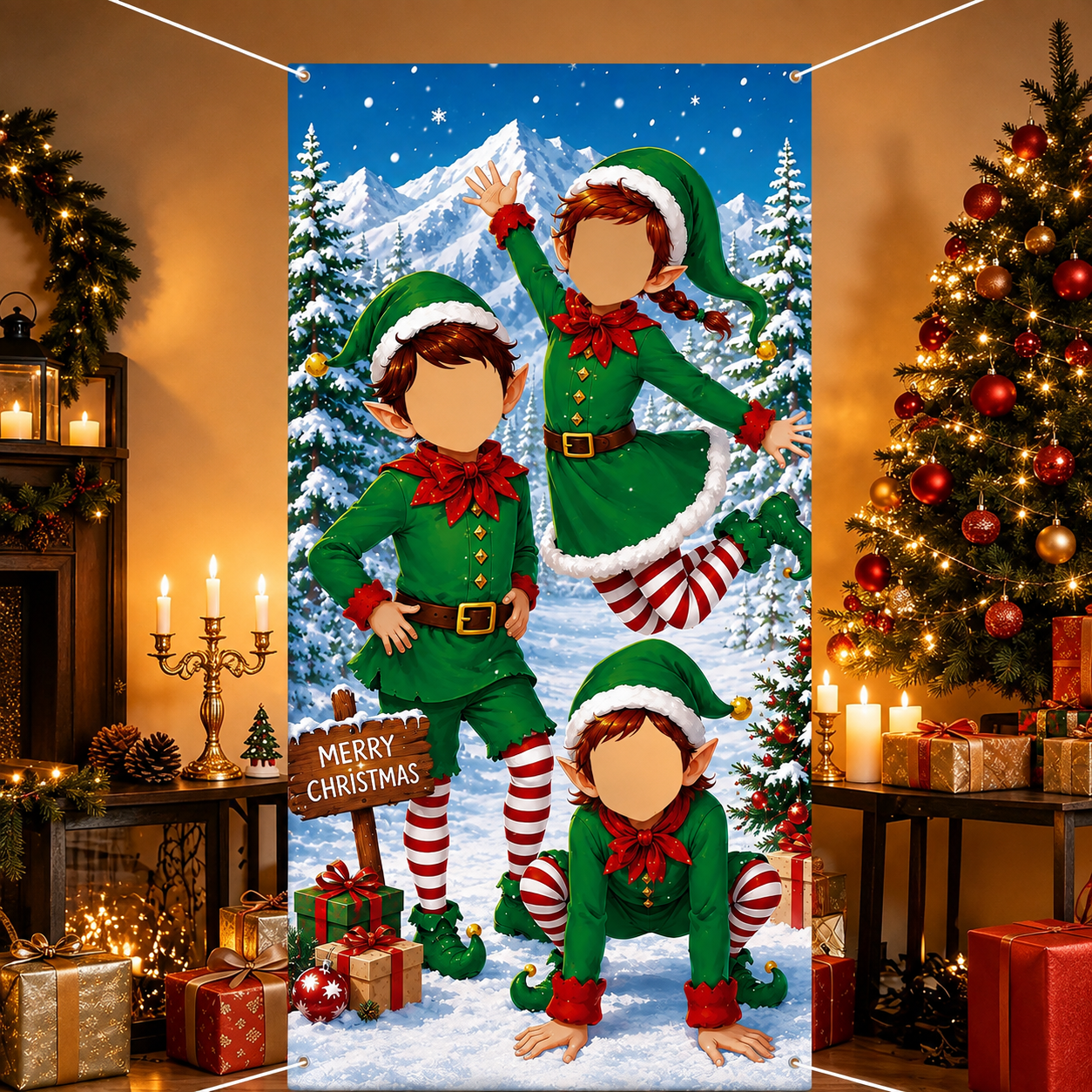 Christmas Party Photo Backdrop with Hatt for Holiday Decor