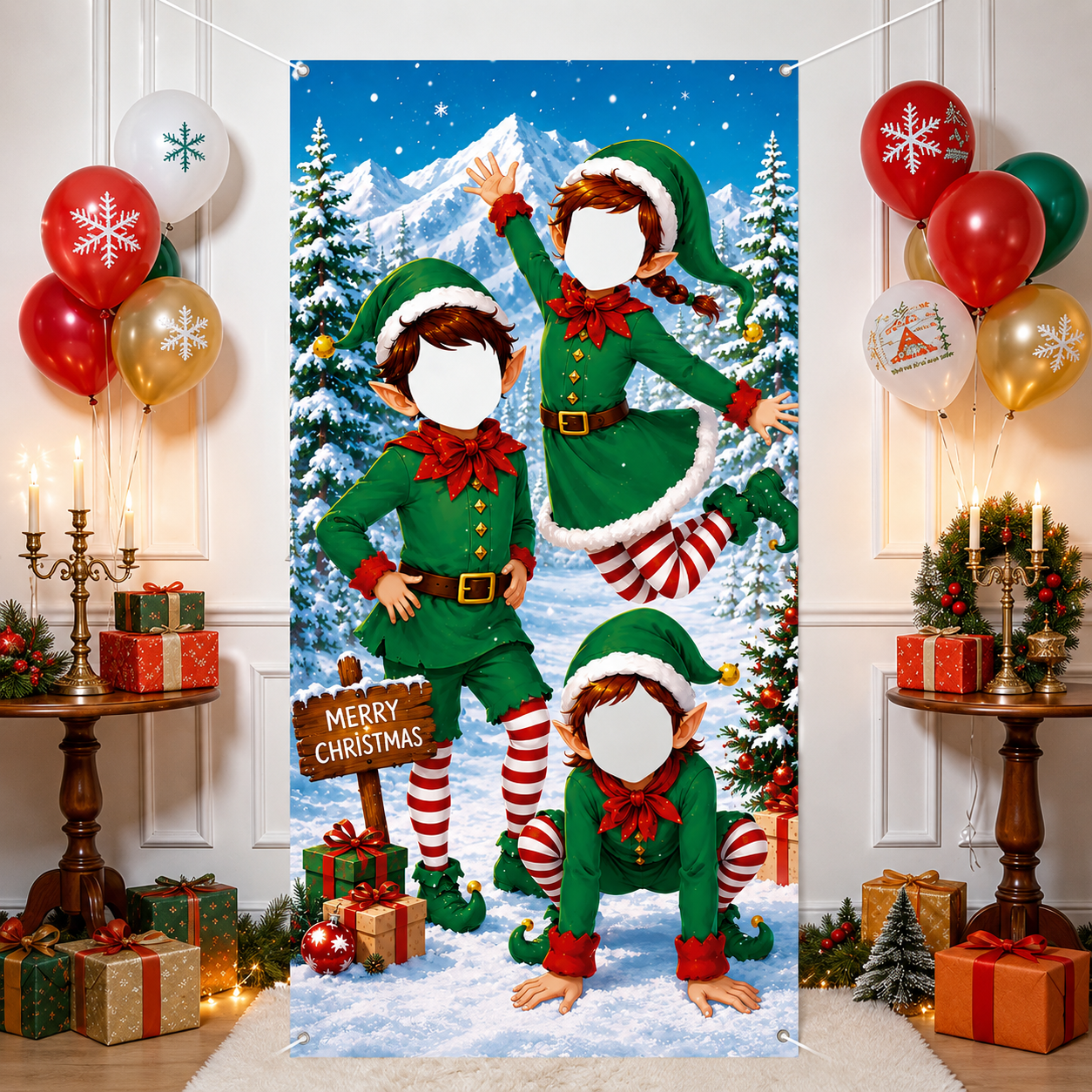 Christmas Party Photo Backdrop with Hatt for Holiday Decor