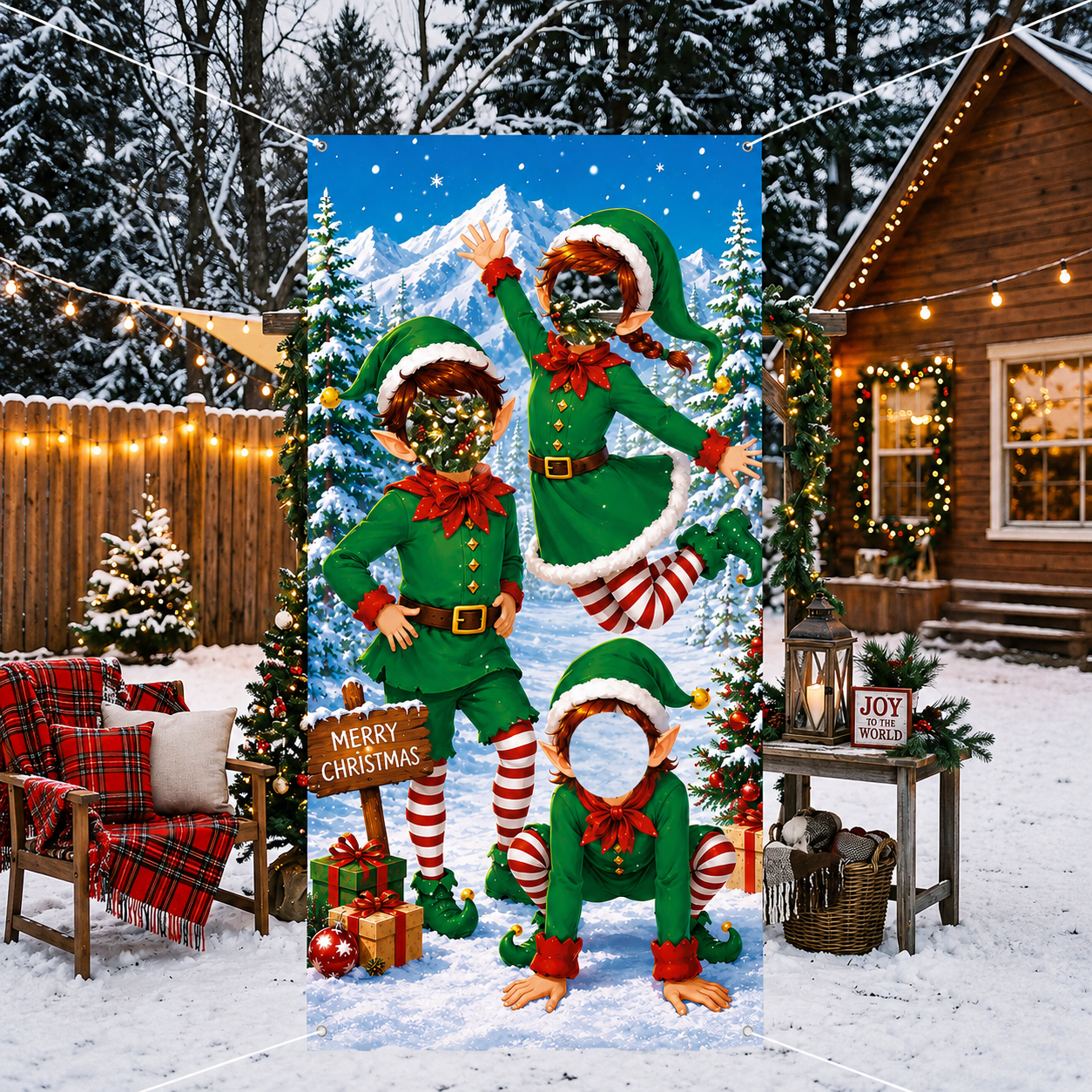 Christmas Party Photo Backdrop with Hatt for Holiday Decor