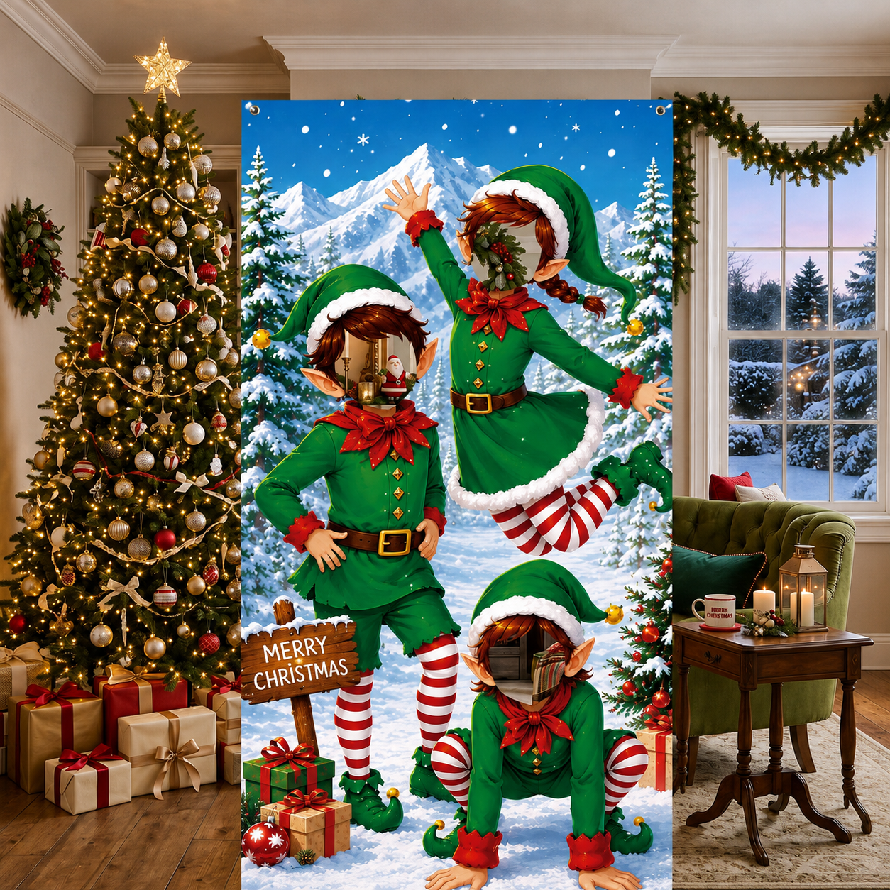 Christmas Party Photo Backdrop with Hatt for Holiday Decor