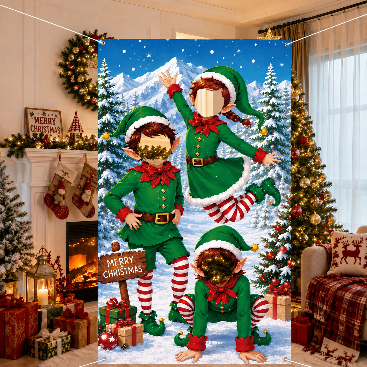 Christmas Party Photo Backdrop with Hatt for Holiday Decor