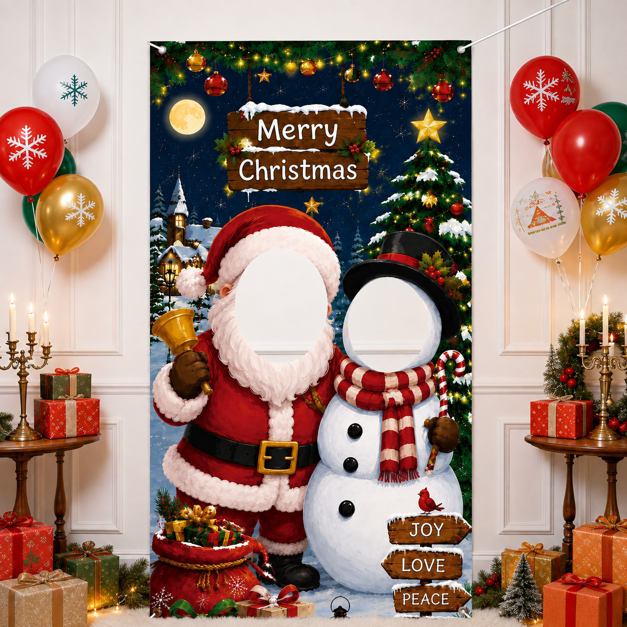 Christmas Party Photo Backdrop with Hatt for Holiday Decor