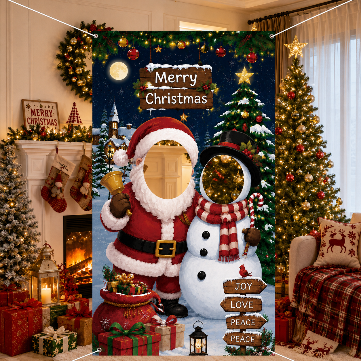 Christmas Party Photo Backdrop with Hatt for Holiday Decor