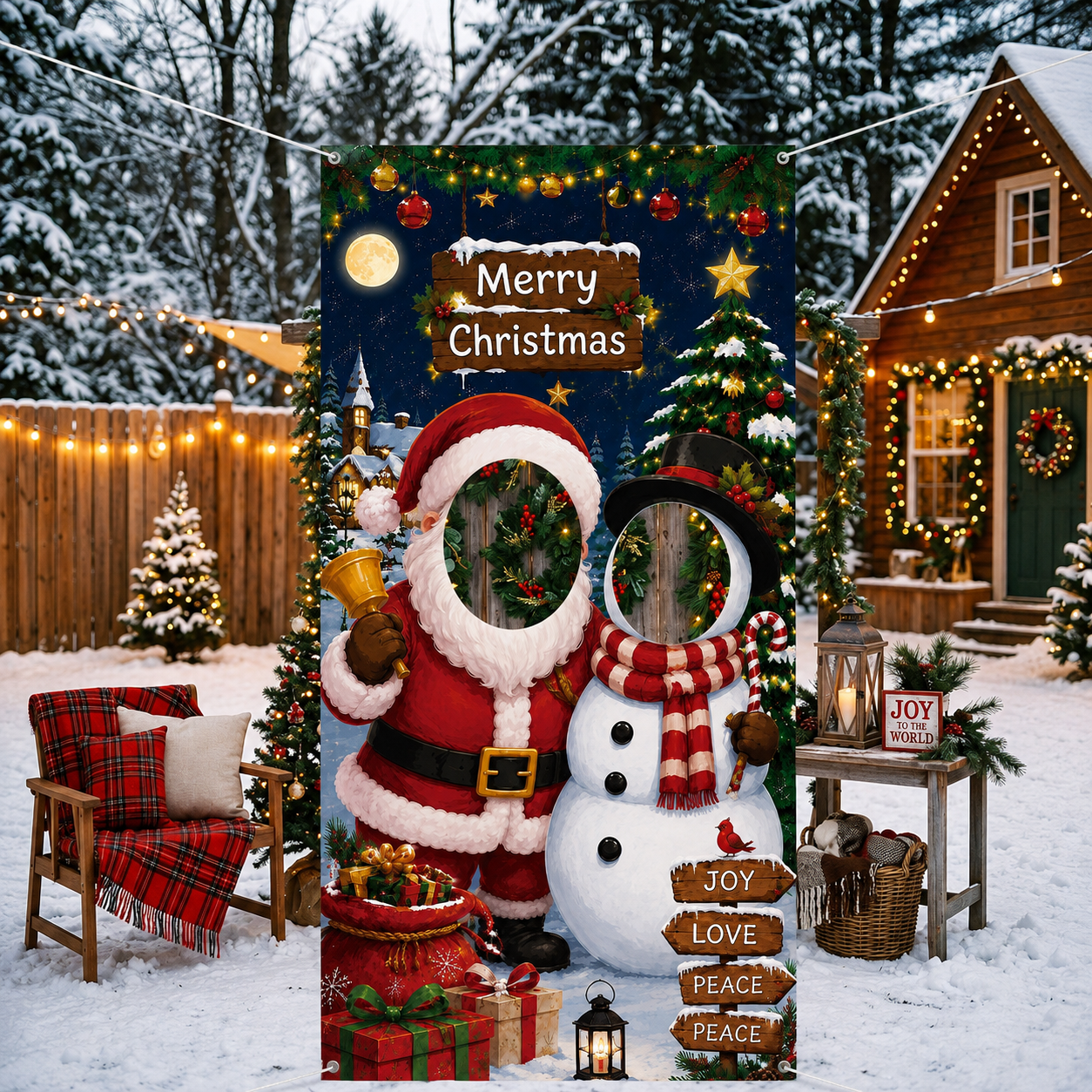 Christmas Party Photo Backdrop with Hatt for Holiday Decor