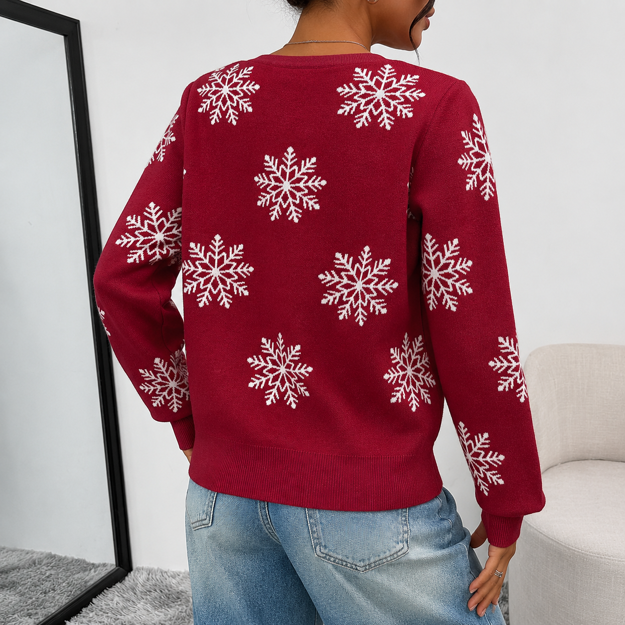 Christmas Snowflake Button Cardigan Sweater For Women