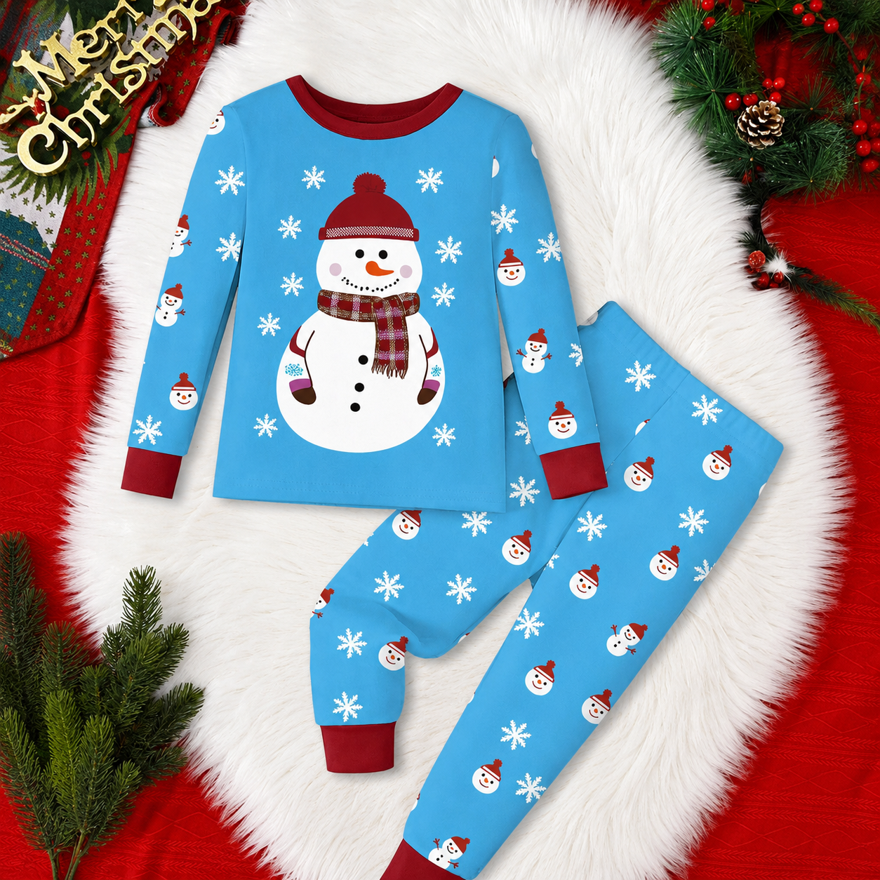 Glow in the Dark Snowman and Snowflake Christmas Pajama Set for Infant Boys